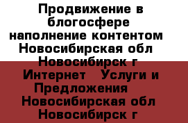 Продвижение в блогосфере, наполнение контентом - Новосибирская обл., Новосибирск г. Интернет » Услуги и Предложения   . Новосибирская обл.,Новосибирск г.